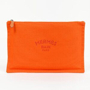 Hermes Flat Yachting GM Orange Logo Toile Pouch